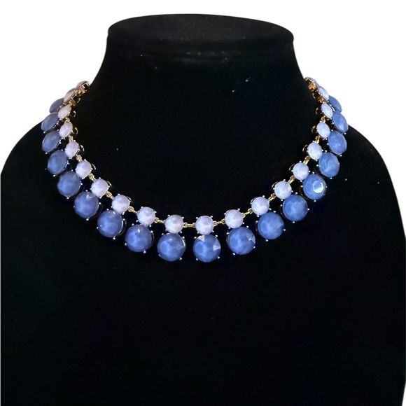 Gold-Tone glass All-Around Collar statement Necklace, Blue and Gold. - Picture 3 of 4
